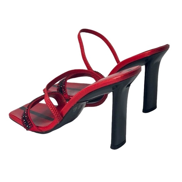 Lerre Heel Women’s 7.5 Cocktail Red Rhinestone Embellished Sleek Black Sleek - Picture 8 of 14